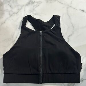 Black High-Neck Zip-Front Sports Bra